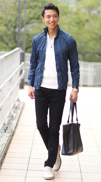 ホリゾンタルカラームラ染めシワ加工シャツ