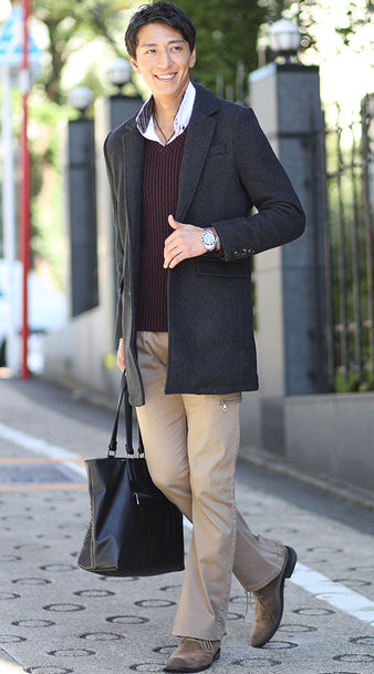 メンズのダサいを回避したチェスターコートのコーデ例