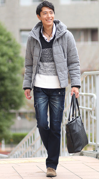 ジップデザインボリュームネックキルティング中綿ジャケット