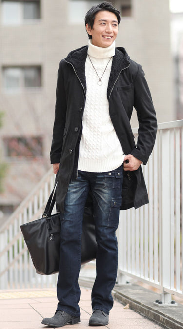 ノーカラーコート＋パーカー