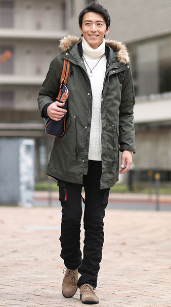 カーキ色コーディネート例