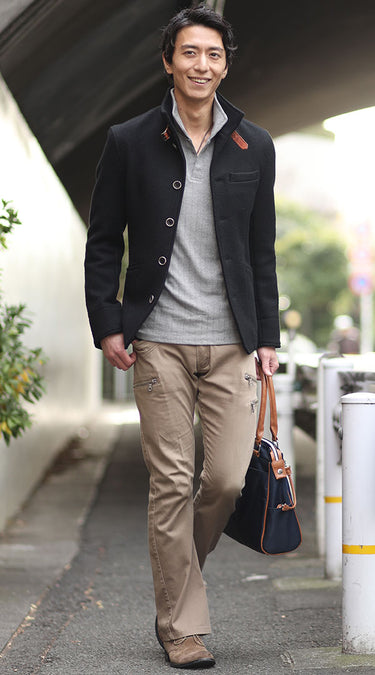 メンズのポロシャツ重ね着コーデ例