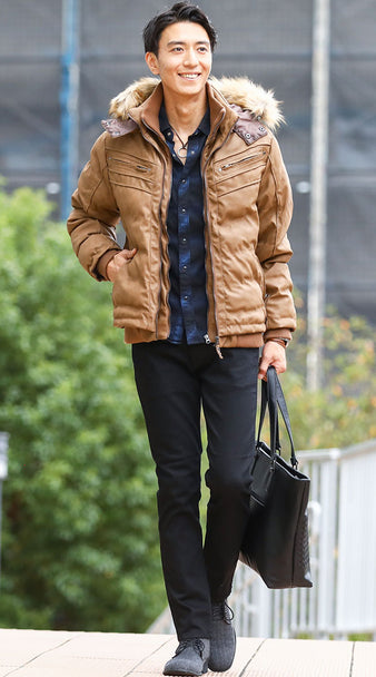 冬のメンズシャツコーディネート