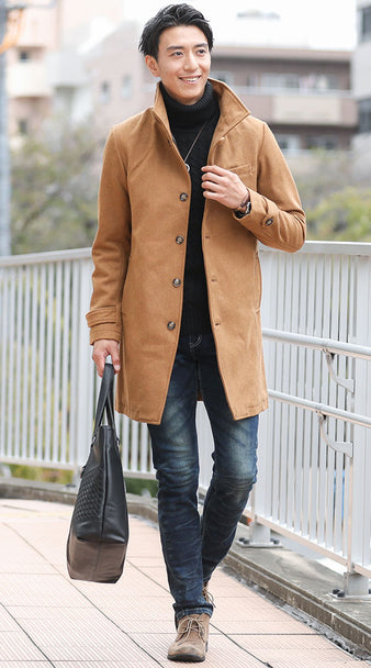 キャメルチェスターコートコーディネート