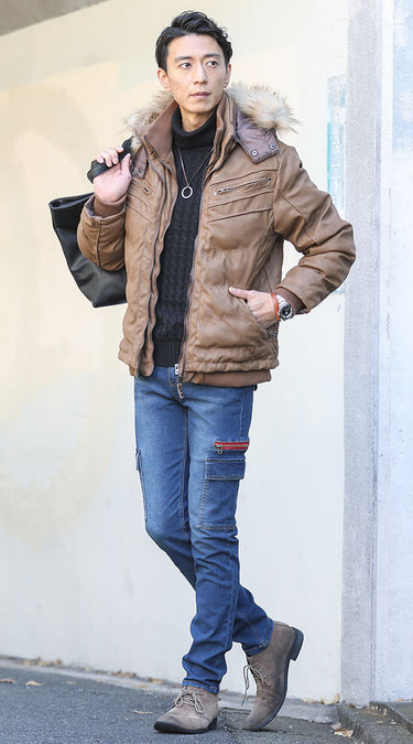 メンズにおすすめのカーゴパンツメンズ冬コーデの例