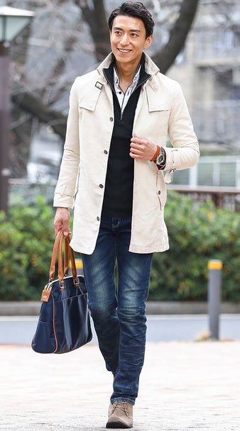 白コートを使ったメンズ冬コーデ