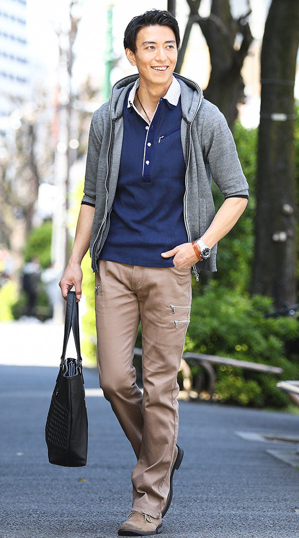 ポロシャツ パーカー メンズ 春夏 コーデ