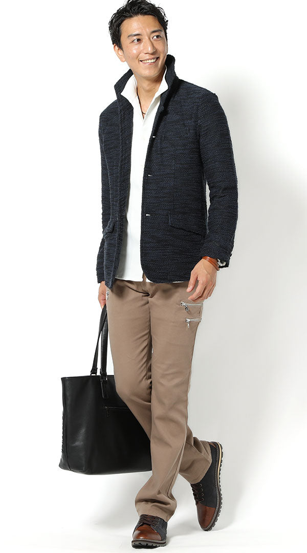 紺×黒ジャケット 白Tシャツ ベージュパンツ snp_hm0550 ｜ メンズファッション通販 MENZ-STYLE(メンズスタイル）