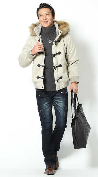 白コートを使ったメンズ冬コーデ