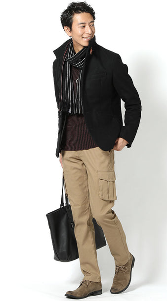 低身長 コーデ メンズ 冬　マフラー　着こなし