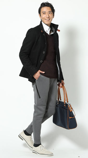 低身長 コーデ メンズ 冬　筋肉質　収縮色