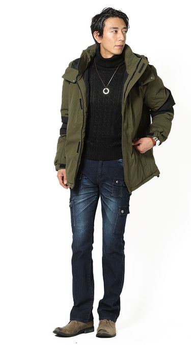 メンズにおすすめのカーゴパンツメンズ冬コーデの例