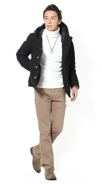 白のぴったり細身リブニットコーデ