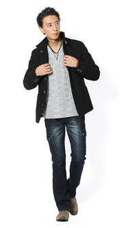 ジーンズ×細身コートのコーディネート