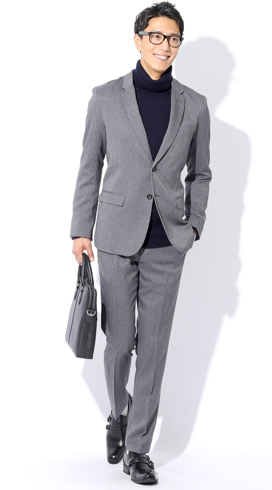 グレースーツ×ネイビーリブタートルネックニット　biz18-19aw_4732