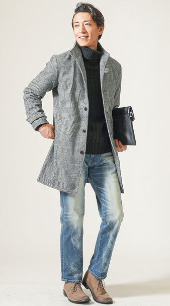 メンズにおすすめのぽっちゃり体型を引き締めて見せる濃色デニムコーデ