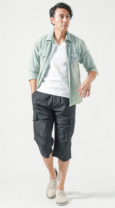 メンズにおすすめのカーゴパンツメンズ夏コーデの例