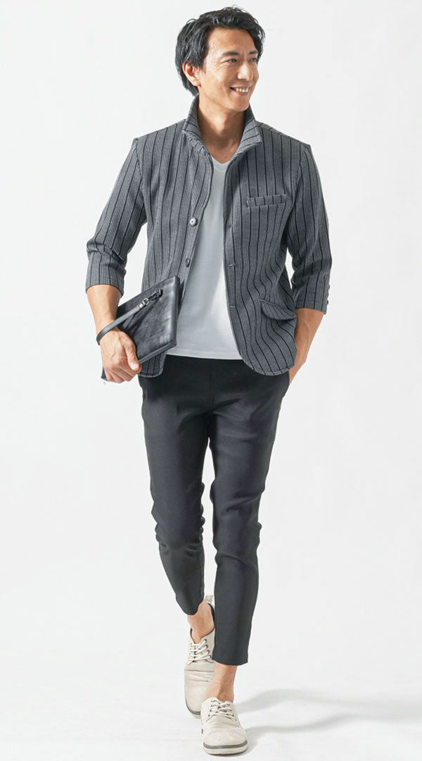 グレーサマージャケットを使った40代向けの夏のきれいめコーデ