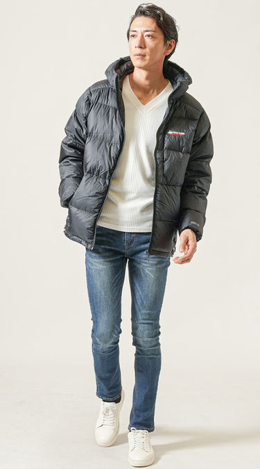 冬の温かみのあるスキニージーンズコーディネート