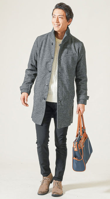 中年太りぽっちゃり体型をカバーするロングコートコーデ例