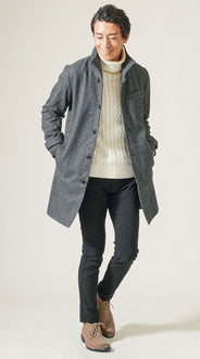 40代メンズにおすすめの黒スキニーパンツ×ベージュブーツコーデ