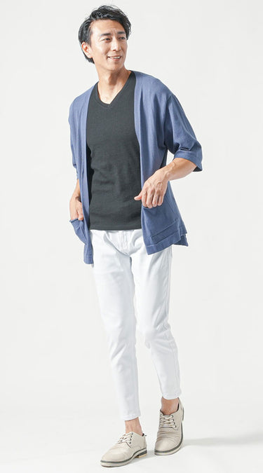 メンズにおすすめの白スキニーパンツの夏コーデ例