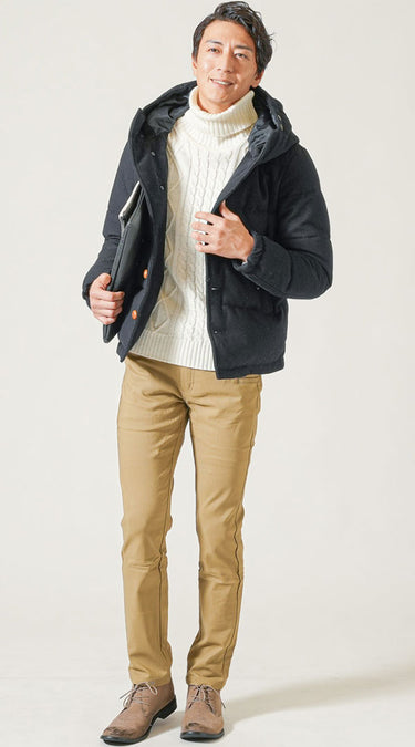 冬暖かいチノパンを使った冬のチノパンコーデ例