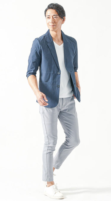 ライトグレーパンツ×サマージャケットの夏メンズコーデ