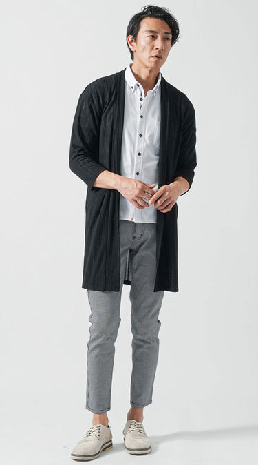 ライトグレーパンツ×サマーカーディガンの夏メンズコーデ