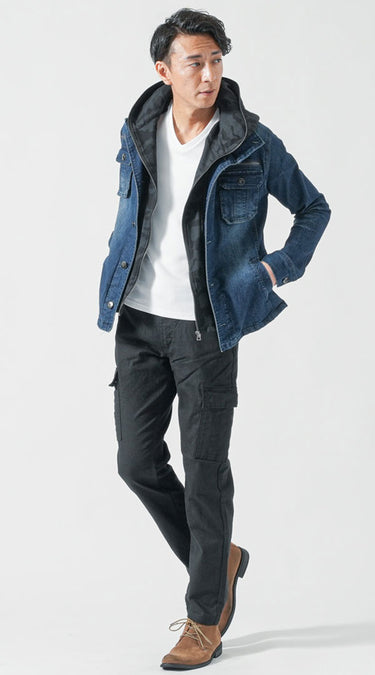 メンズにおすすめの黒パンツに合う茶色靴のコーデ例