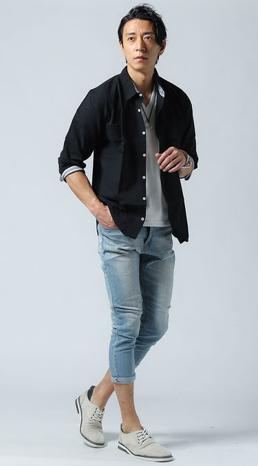 メンズにおすすめの羽織るシャツコーデ例