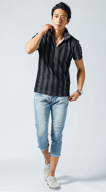 おすすめのメンズ立ち襟ポロシャツのコーデ例