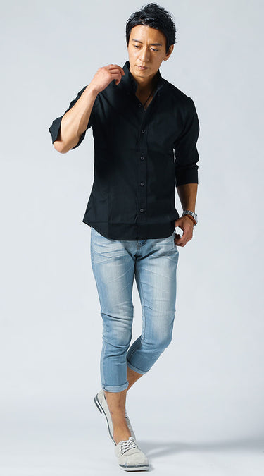 40代メンズにおすすめの黒シャツ夏コーデ例
