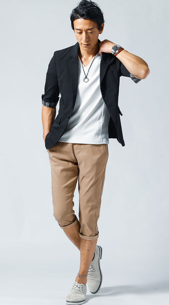 テーラードジャケットの夏コーディネート