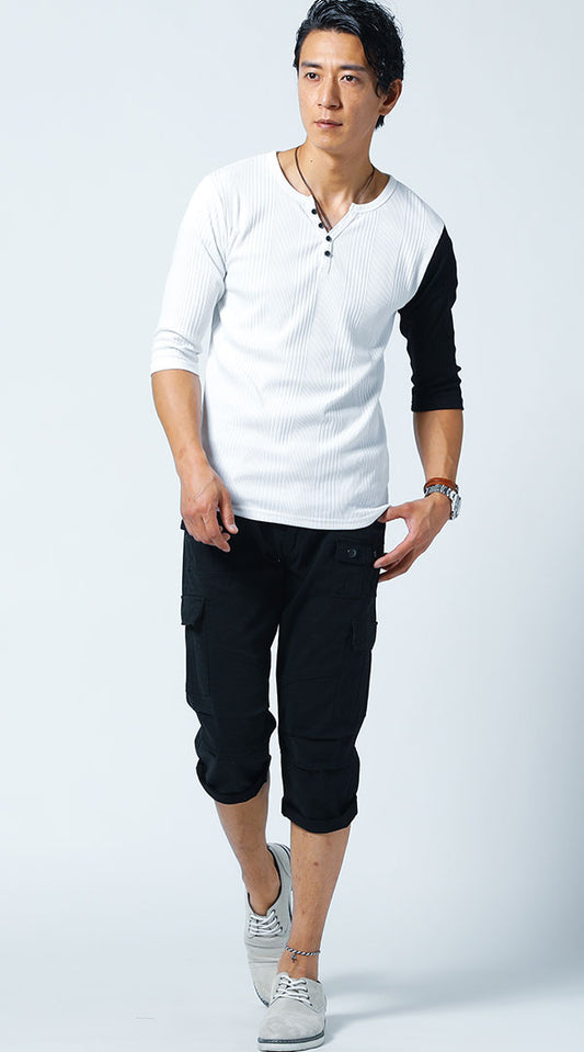 ホワイトブラックTシャツ　黒パンツ　snp_jp0060