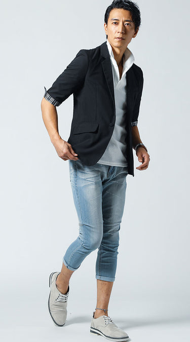 おすすめのメンズ立ち襟ポロシャツのコーデ例