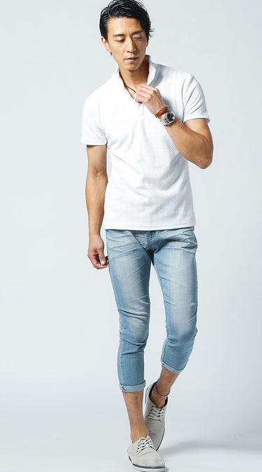 おすすめのメンズ立ち襟ポロシャツのコーデ例