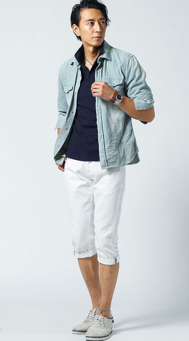 おすすめのメンズ立ち襟ポロシャツのコーデ例