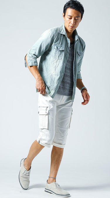 メンズにおすすめのカーゴパンツメンズ夏コーデの例