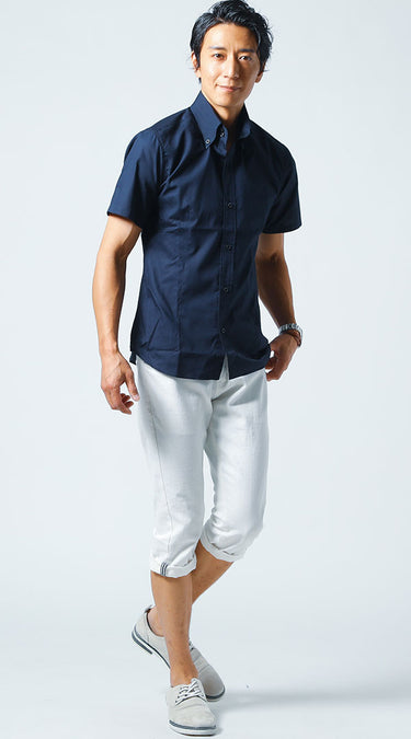 ネイビーシャツ夏のメンズコーデ
