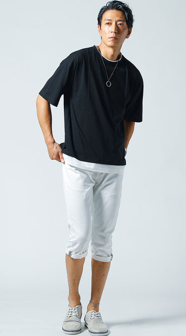 夏におすすめの白クロップドパンツコーデ例