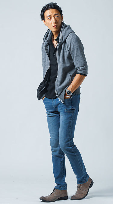 おすすめのメンズ立ち襟ポロシャツのコーデ例