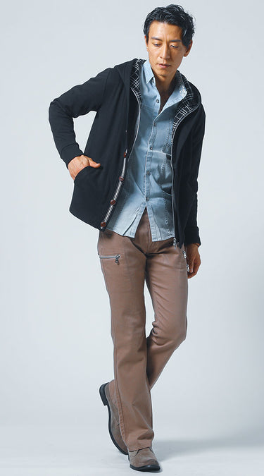 デニムシャツ×きれいめチノパンのお手本コーデ