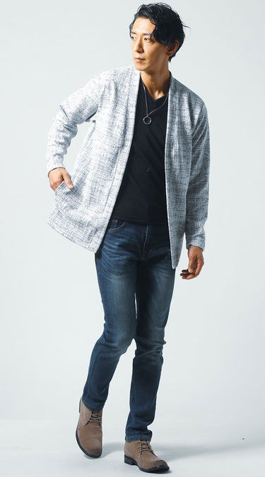 50代メンズにおすすめのおしゃれなジーンズ×カーディガンのファッション例