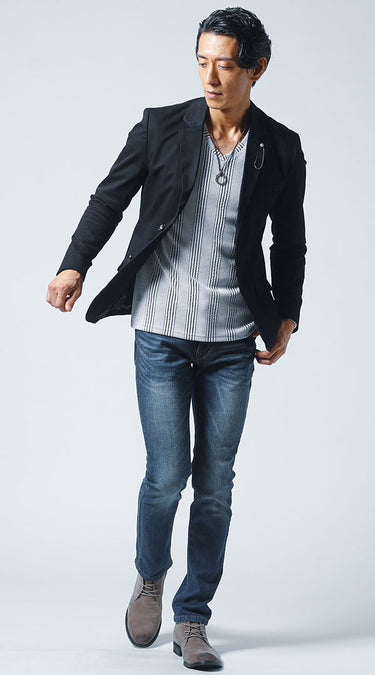 大人の男性にふさわしいジャケット×ジーンズコーデ例