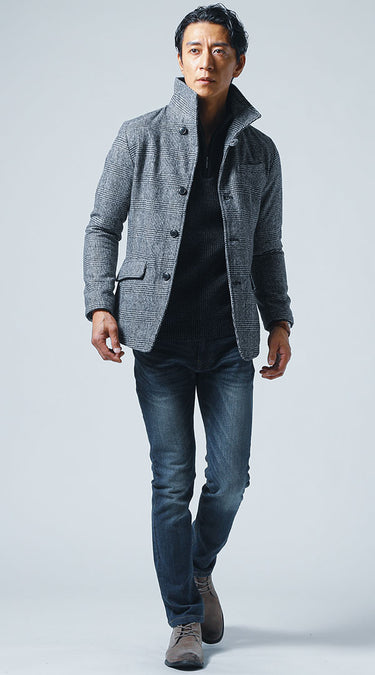 ネイビーパンツを使った冬のメンズコーディネート画像