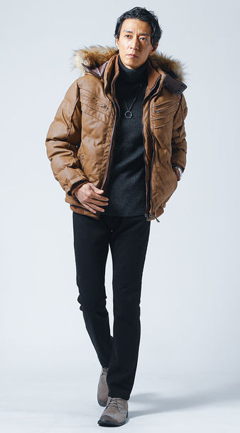 黒パンツコーデ メンズ 50代 冬