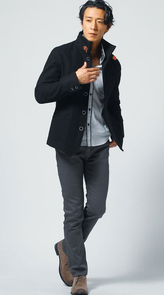  メンズにおすすめの黒ショート丈コートを使ったYライン冬コーデ