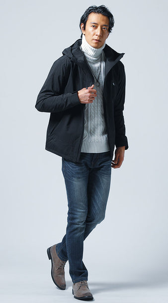 黒 ブルゾン メンズ　コーデ