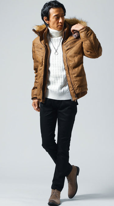 冬パンツを使った自然とカッコよく見えるメンズの冬コーデ例